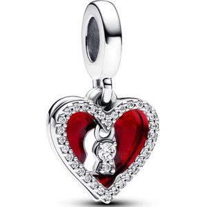 Pandora Charms - Padlock heart sterling silver double dangle with c in red