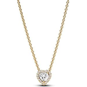 PANDORA Timeless Funkelndes Herz Collier-Halskette aus Sterling Silber mit vergoldeter Metalllegierung und Zirkonia Steinen, Größe 45cm, 368425C01-45