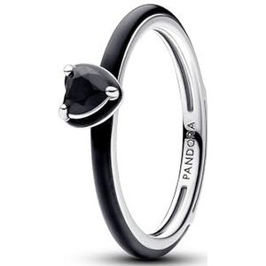 PANDORA ME Schwarzes Chakra Herz Ring aus Sterling-Silber mit künstlichen Kristallen, Größe: 56, 193088C01-56