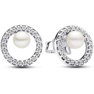 Pandora - Round Halo Pearl - Oorknoppen - Silver