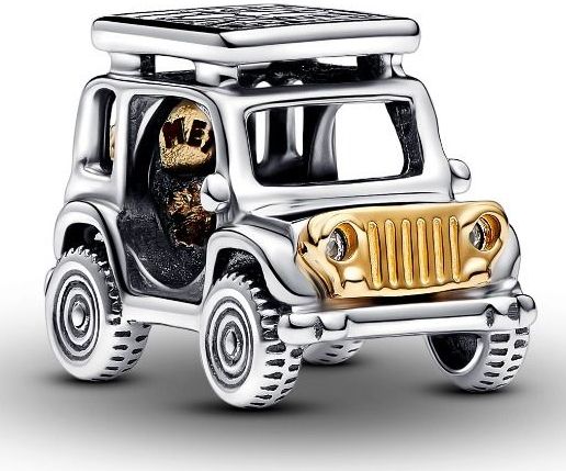 Pandora Moments Bicolor Abenteuerauto Charm aus Sterling Silber mit vergoldeter Metalllegierung und Zirkonia, Kompatibel mit Pandora Moments Armbändern,763330C01