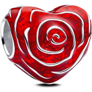 Pandora Charms - Rose heart sterling  with red enamel in silver