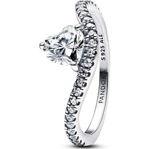 Pandora Ringen - Wave heart sterling silver ring with clear cubic z in silver