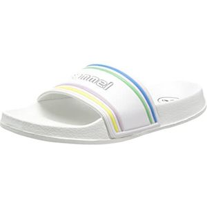 hummel Pool Slide Retro Athleisure Sandaal & Slippers voor volwassenen, uniseks, ademend, Wit Multicolor, 38 EU