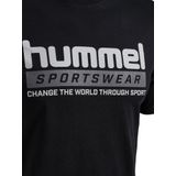 Hummel - Carson - Functioneel Shirt - Antraciet/Zwart/Wit - Katoen, Ronde Hals, Kwartmouw