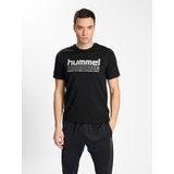 Hummel - Carson - Functioneel Shirt - Antraciet/Zwart/Wit - Katoen, Ronde Hals, Kwartmouw