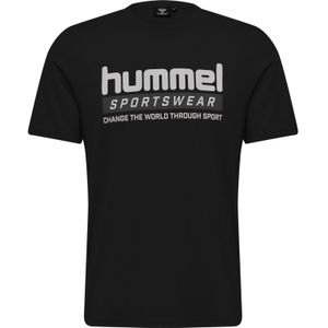 Hummel - Carson - Functioneel Shirt - Antraciet/Zwart/Wit - Katoen, Ronde Hals, Kwartmouw