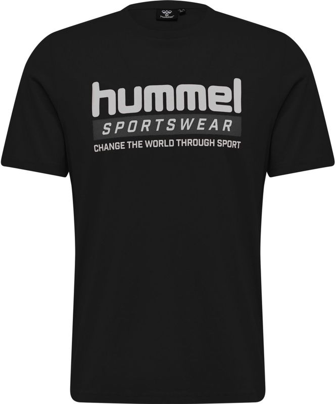Hummel - Carson - Functioneel Shirt - Antraciet/Zwart/Wit - Katoen, Ronde Hals, Kwartmouw