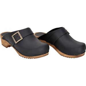 Sanita - Urban - Klomp - Zwart - Leer - Houten Zool