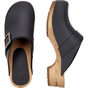 Sanita - Urban - Klomp - Zwart - Leer - Houten Zool