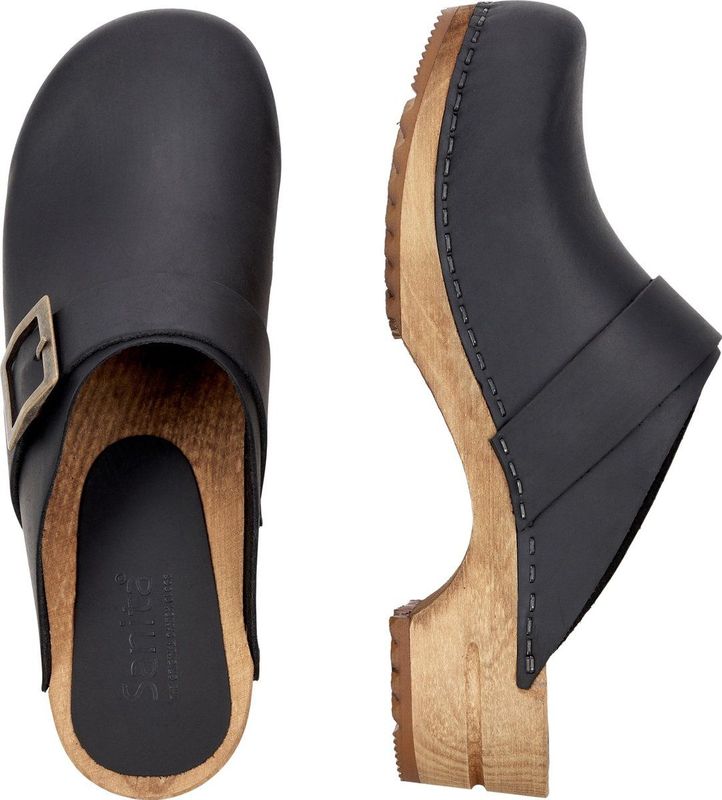 Sanita - Urban - Klomp - Zwart - Leer - Houten Zool