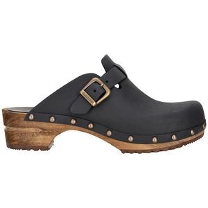 Sanita - Kristel - Klomp - Zwart - Leder - Houten Zool
