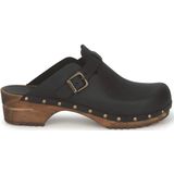 Sanita - Kristel - Klomp - Zwart - Leder - Houten Zool