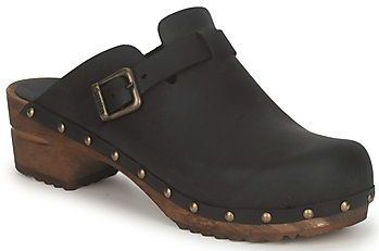 Sanita - Kristel - Klomp - Zwart - Leder - Houten Zool