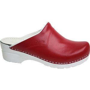 Sanita Pastel open clog | origineel handgemaakt | flexibele lederen clogs voor dames | anatomisch gevormd voetbed met zacht schuim | rood | 38 EU