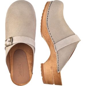 Sanita - Wood Hedi Open - Klomp - Beige - Suède - Grove Structuur in Zool