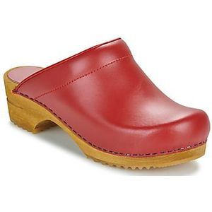 Sanita Lotte Mule Clog | Original Handmade Wooden Leather Clog for Women | Sustainable sole | Rood | 40 EU