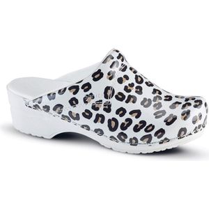 Sanita - Flex 314 Wildlife Leopard - Klompen - Wit - Waterbestendig Lakleer