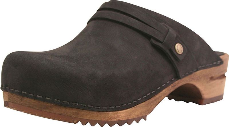 Sanita - Wood Ursana Open - Klomp - Black - 100% Nubuck Leer - Houten Zool