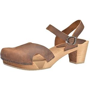 Sanita Matrix Leather Sandal | Original Handmade | Flexible Wooden Sandals for Women | Adjustable ankle strap | 39 EU | Bruin