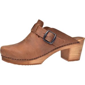 Sanita - Malulo - Klomp - Bruin - Geolied Leer - Hoge Houten Zool