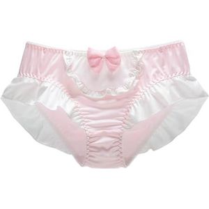 ZooChest Schattig slipje, ondergoed voor dames, strikje, met ruches, bikinislipje, satijnen, zijden, roze, L
