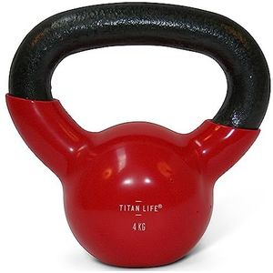 TITAN LIFE Unisex - volwassenen kettlebell 4kg rood. Cast Iron incl. vinyl, één maat