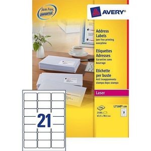 Avery L7160-100 - Adresetiketten - Wit - 63,5 x 38,1 mm - 2.100 etiketten