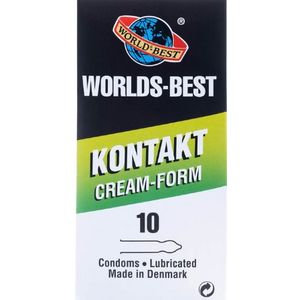 Worlds Best - Contact Cream Form - 10 Condooms - Anatomische Vorm - 54 mm Breedte - 180 mm Lengte