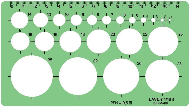 Linex Kreis-Schablone 118S 1-35mm 22 Kreise grün