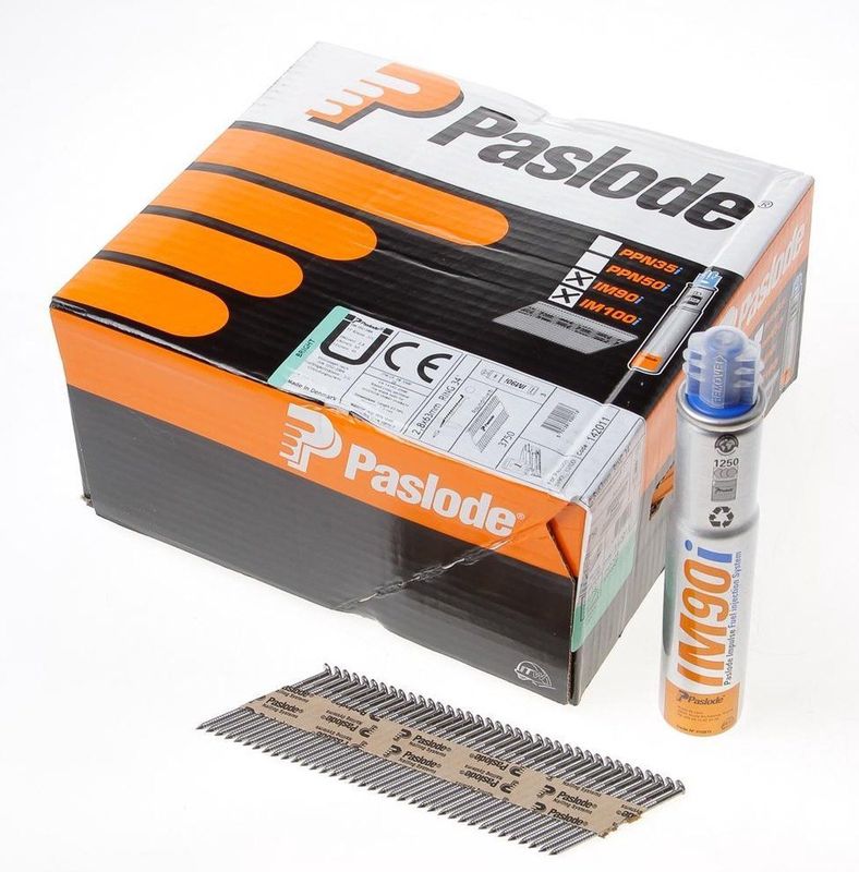 Paslode 142011 Papiergebonden Stripnagels Incl. Gas IM90 - 2,8x63mm - Ring Blank Rd (3750st)