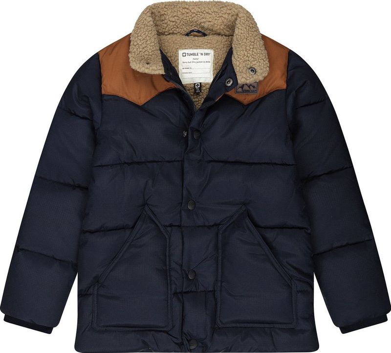 Winterjas - Donkerblauw - 100% Gerecycled Polyester - Contrasterend Kleurenvlak