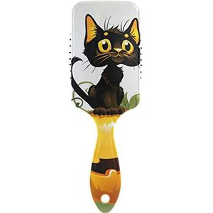 FANTAZIO Zwarte Kat Op Halloween Pompoen Haarborstel voor Vrouwen Mannen Kids Beschadigde Krullend Golvend Frizzy Fijn Haar Massage Hersenen Acupoints