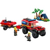 LEGO City - 4x4 Brandweerauto - Bouwpakket - Rood - Inclusief Reddingsboot en Minifiguren