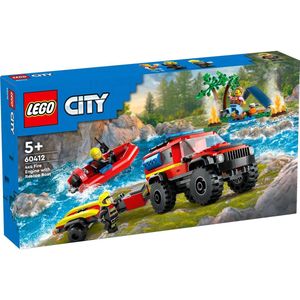 LEGO City - 4x4 Brandweerauto - Bouwpakket - Rood - Inclusief Reddingsboot en Minifiguren