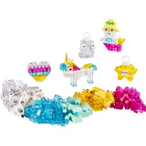 LEGO Classic De doos met magische transparante bouwstenen, kleurrijke constructies met ophangstenen voor sleutelhangers, figuren, eenhoorn, draak of pinguïn en meer, cadeau vanaf 5 jaar 11040