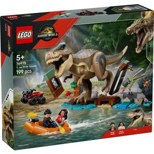 LEGO Jurassic World T. Rex Rivierontsnapping Dinosaurus Speelgoed voor Kinderen - Incl. Dino Figuur, Speelgoed Boot, Quad en 2 Minifiguren - Cadeau voor Jongens en Meisjes vanaf 5 Jaar - 76975