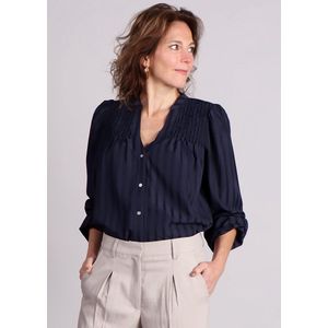 Co Couture - Lulu - Blouse - Blauw - V-Hals, Gesmockte Details, Knoopsluiting, 78% Polyester, 22% Tencel