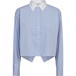 Co'Couture - Gestreept Overhemd - Blauw - Katoen - Met Witte Kraag
