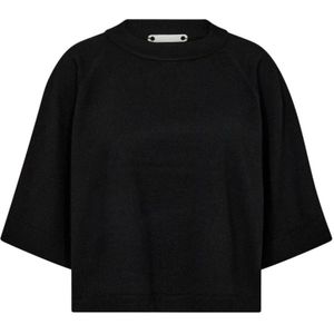 Co`Couture - Gebreide Trui - Zwart - Polyester - Ronde Hals - 3/4 Mouwen - Oversized Fit