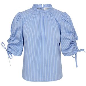 Co'Couture Blouse - Lichtblauw - Katoenmix met Pofmouwen