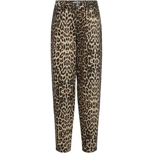 Co Couture - LeoCC Pleat LL Pant - Pantalon - Luipaard - Katoenmix, Hoge Taille, Volumineuze Pijpen