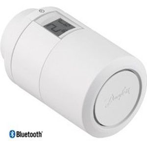 Danfoss Eco radiatorthermostaatkop recht programmeerbaar met bluetooth aansluiting op radiatorafluiter click 22 wit 014G1001