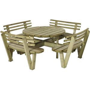 Picknickset vuren geimpregneerd - Kombi rond met rugleuning 237 x 237 x 84 cm