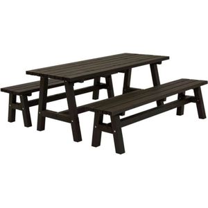 Zitgelegenheid, tafel, 2 banken, zwart, tafel l x b x h = 1770 x 750 x 720 mm