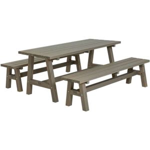 Zitgelegenheid, tafel, 2 banken, grijsbruin, tafel l x b x h = 1770 x 750 x 720 mm