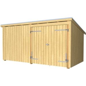 Multi tuinhuis dubbele deur/dicht 9,5 m2 onbehandeld incl dakleer/alu strips 218 x 432 x 220 cm - Type B