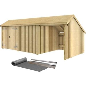 Multi tuinhuis dubbele deur/dicht/open 15,5 m2 onbehandeld incl. dakleer/alu strips 248 x 635 x 250 cm - Type B