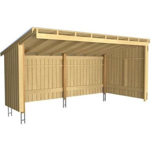 Aanbouw berging half dicht 9,5 m2 onbehandeld compleet 217 x 430 x 219 cm - Type C