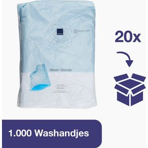 ABENA Molton Wegwerp Washandjes met PE – 1.000 washandjes - Voordeelverpakking 20 x 50 stuks – Van Kwalitatief Zacht, Dun en Sterk Materiaal – Hygiënisch – Met Plastic Binnenzijde - Voor Eenmalig Gebruik – Royale Handinsteek – Perfect voor Onderweg